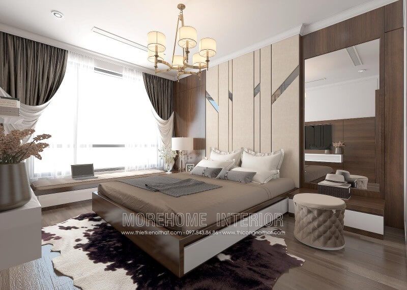 Giường ngủ 2 người được thiết kế tối giản với ngăn kéo ở phía dưới giúp tối ưu hóa không gian, cung cấp sự tiện nghi tối đa cho gia chủ.